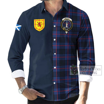 MacKay Blue Modern Tartan Long Sleeve Button Shirt Alba with Scottish Lion Royal Arm Half Style