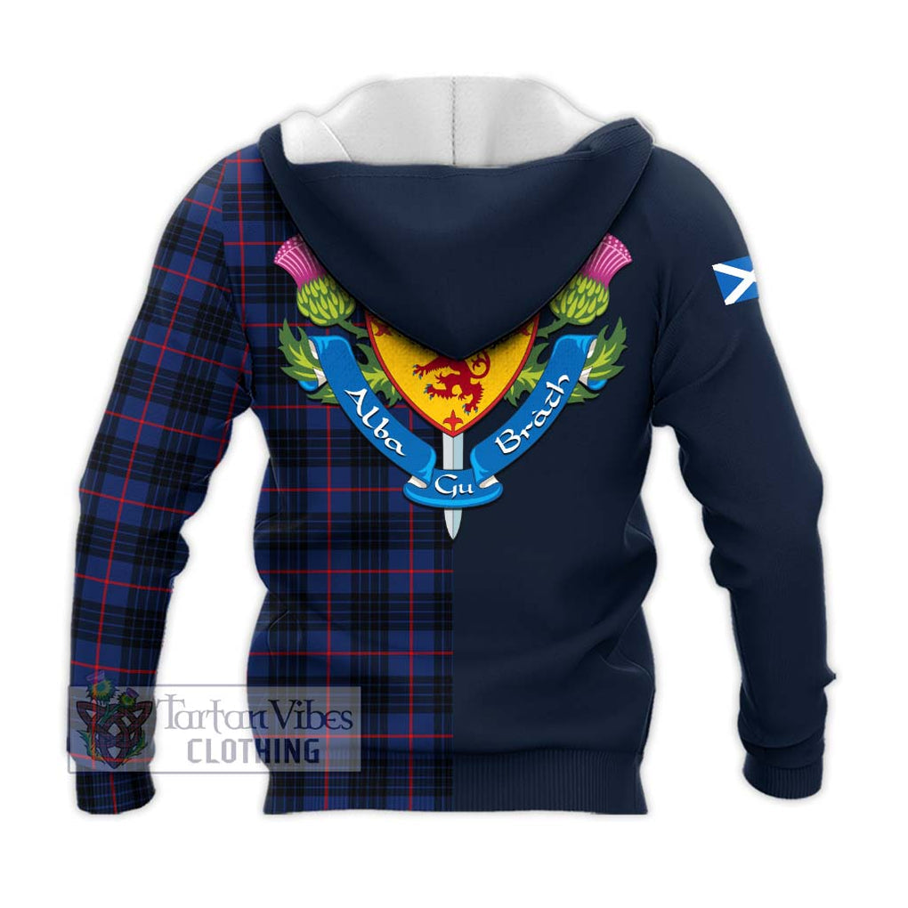 Tartan Vibes Clothing MacKay Blue Modern Tartan Knitted Hoodie with Scottish Lion Royal Arm Half Style