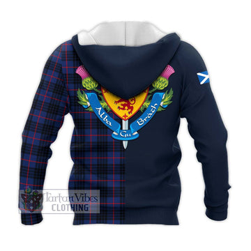 MacKay Blue Modern Tartan Knitted Hoodie Alba with Scottish Lion Royal Arm Half Style