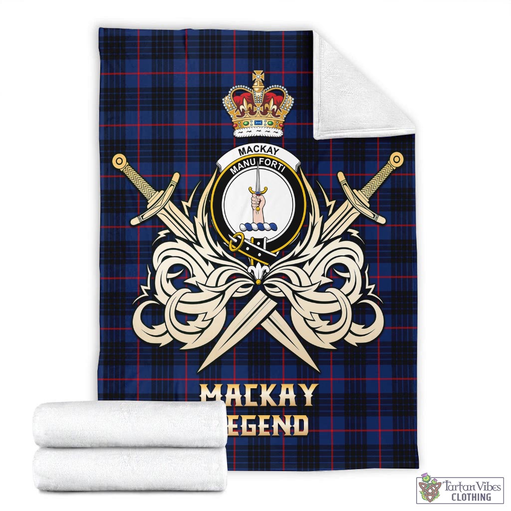 Tartan Vibes Clothing MacKay Blue Modern Tartan Blanket with Clan Crest and the Golden Sword of Courageous Legacy