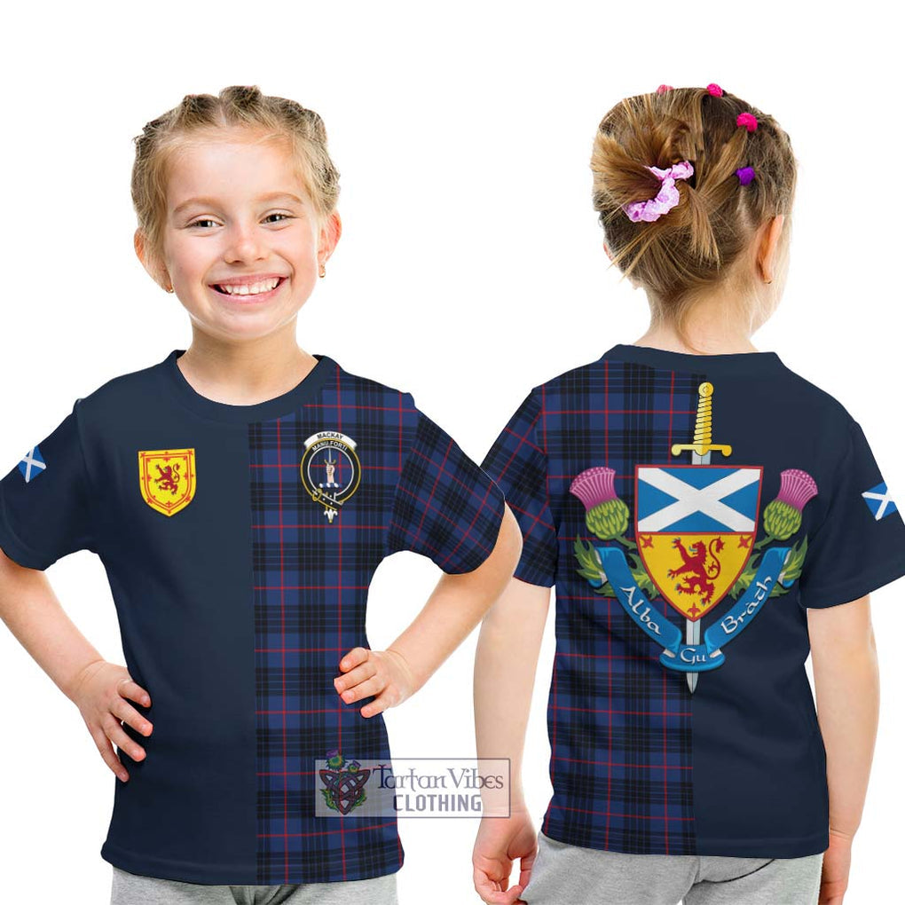 Tartan Vibes Clothing MacKay Blue Modern Tartan Kid T-Shirt with Scottish Lion Royal Arm Half Style