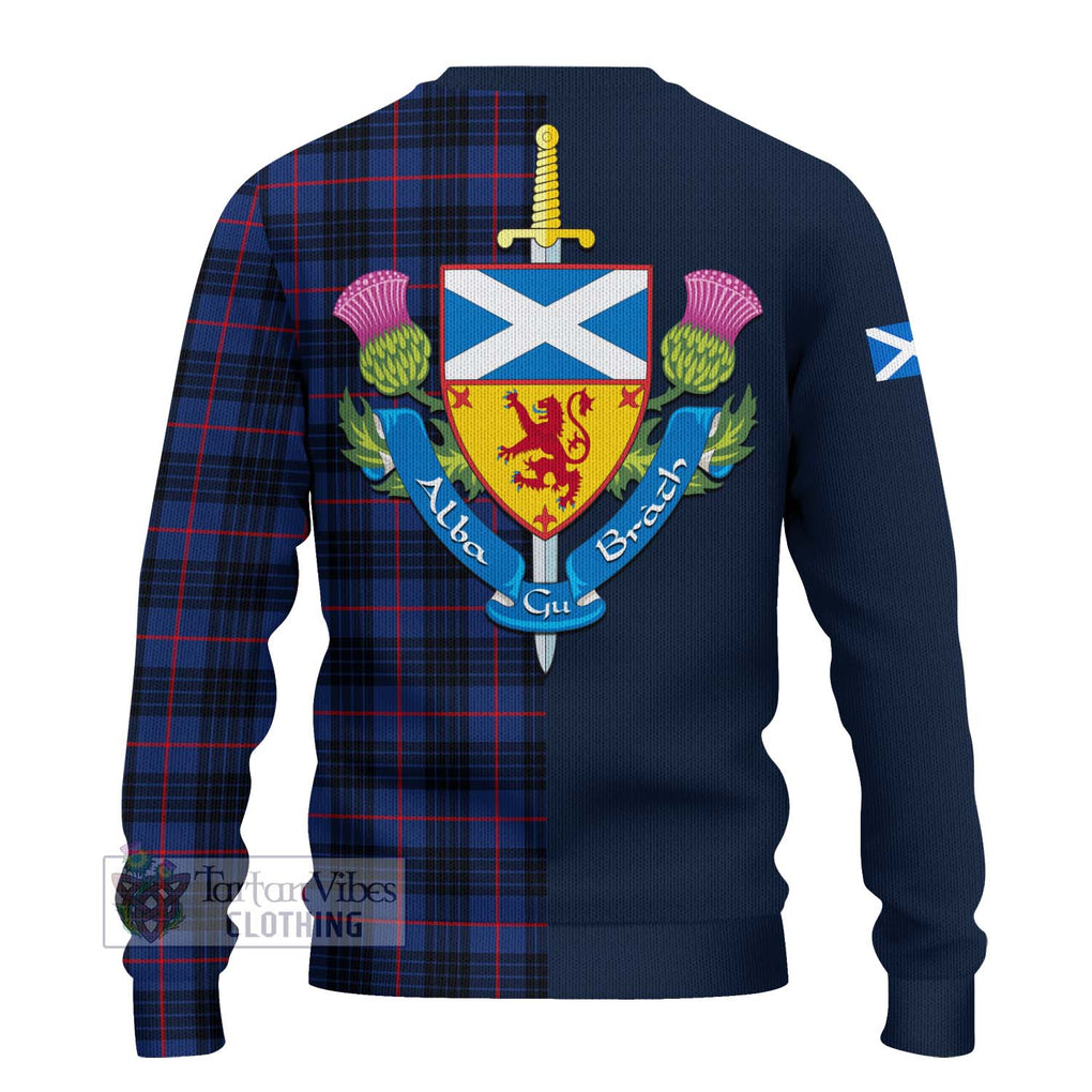 Tartan Vibes Clothing MacKay Blue Modern Tartan Knitted Sweater with Scottish Lion Royal Arm Half Style