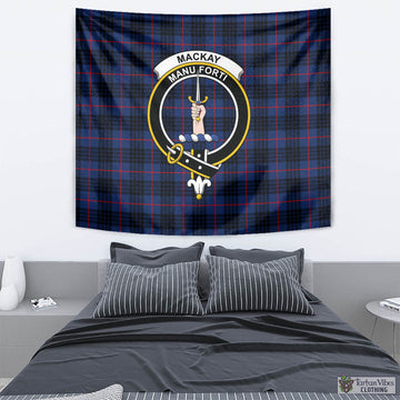 MacKay Blue Modern Tartan Tapestry Wall Hanging and Home Decor for Room with Family Crest