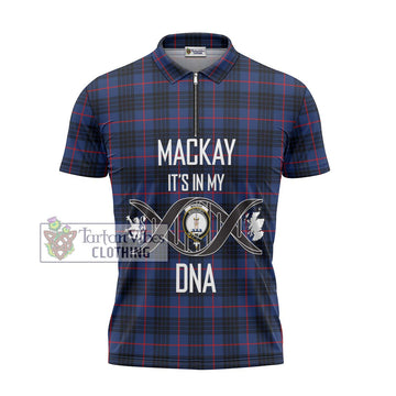 MacKay Blue Modern Tartan Zipper Polo Shirt with Family Crest DNA In Me Style