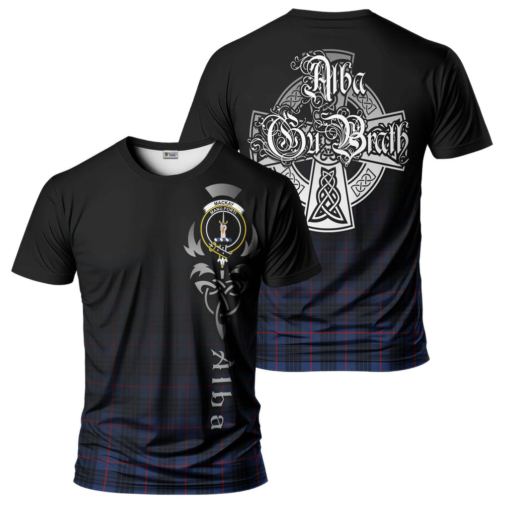 Tartan Vibes Clothing MacKay Blue Modern Tartan T-Shirt Featuring Alba Gu Brath Family Crest Celtic Inspired