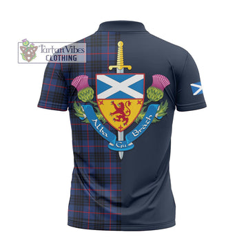 MacKay Blue Modern Tartan Zipper Polo Shirt Alba with Scottish Lion Royal Arm Half Style