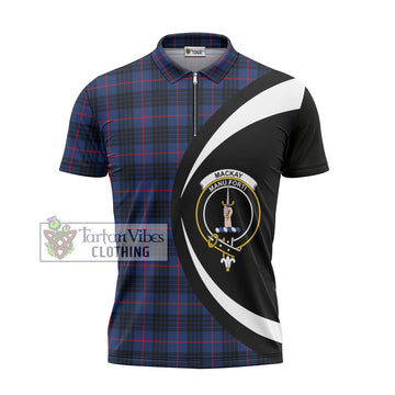 MacKay Blue Modern Tartan Zipper Polo Shirt with Family Crest Circle Style