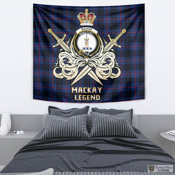 MacKay Blue Modern Tartan Tapestry with Clan Crest and the Golden Sword of Courageous Legacy