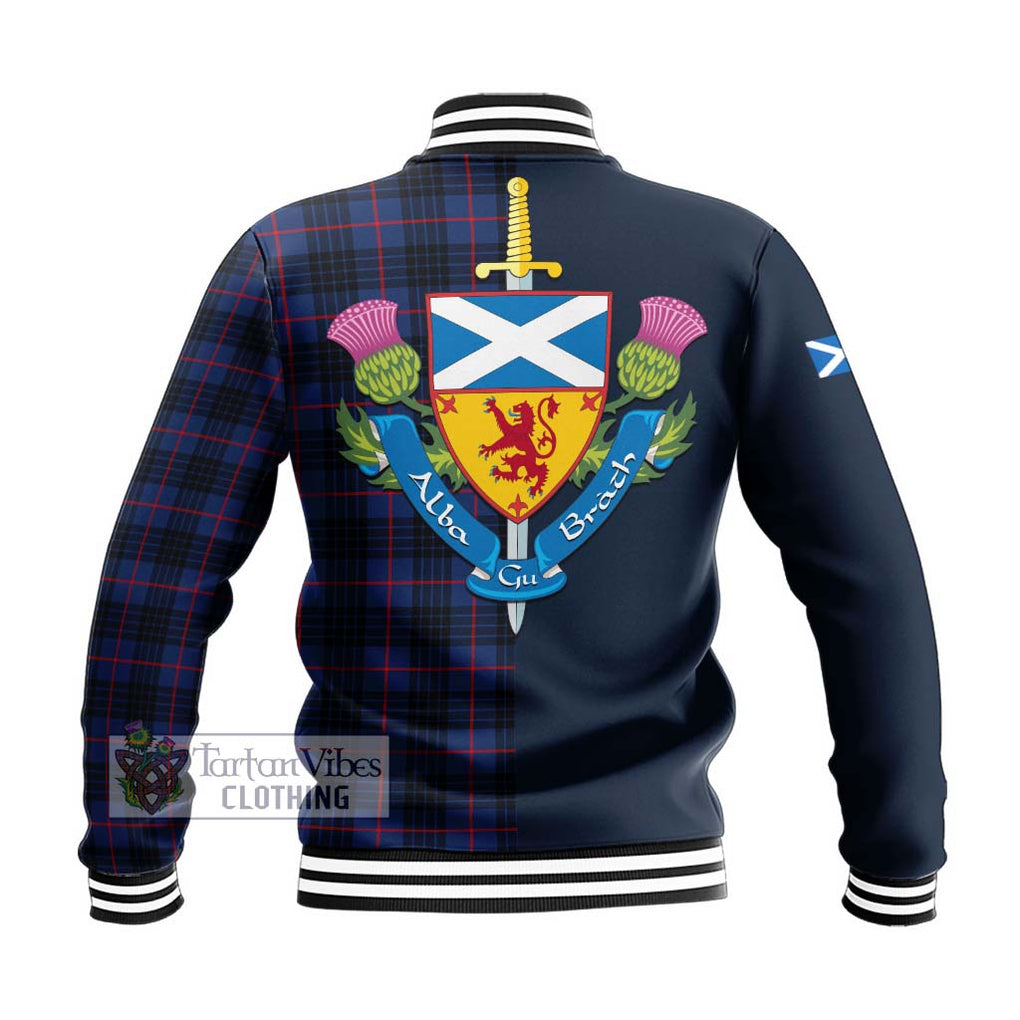 Tartan Vibes Clothing MacKay Blue Modern Tartan Baseball Jacket with Scottish Lion Royal Arm Half Style