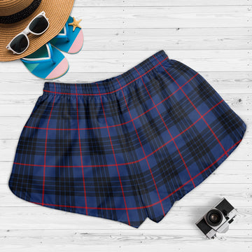 MacKay Blue Modern Tartan Womens Shorts with Family Crest