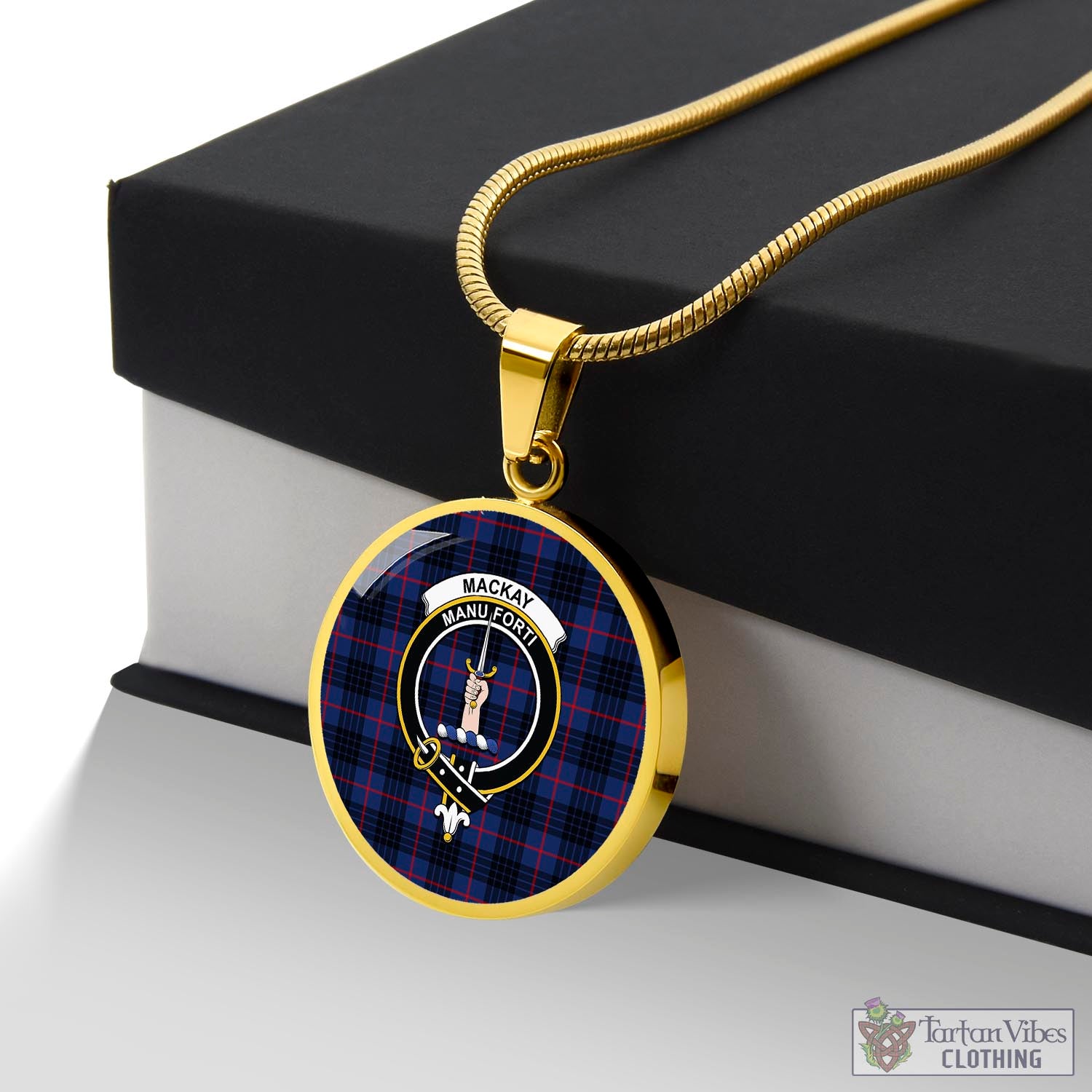 Tartan Vibes Clothing MacKay Blue Modern Tartan Circle Necklace with Family Crest