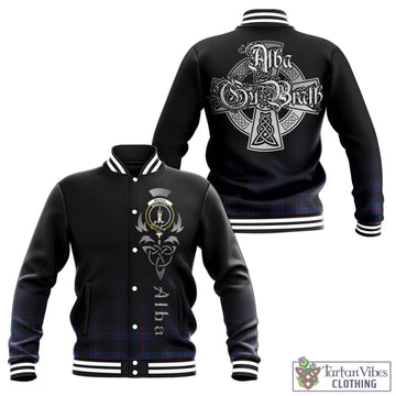 MacKay Blue Modern Tartan Baseball Jacket Featuring Alba Gu Brath Family Crest Celtic Inspired