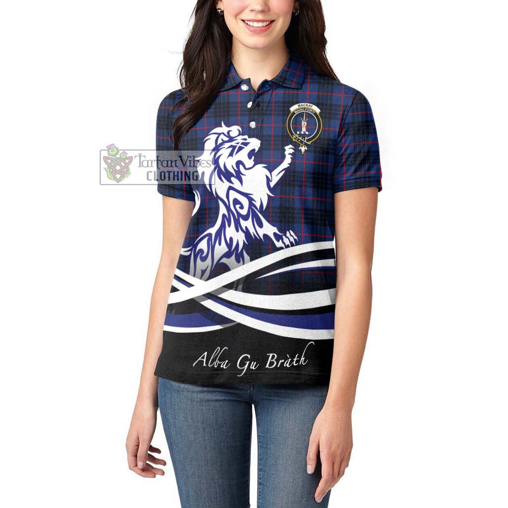 MacKay Blue Modern Tartan Women's Polo Shirt with Alba Gu Brath Regal Lion Emblem - Tartanvibesclothing Shop