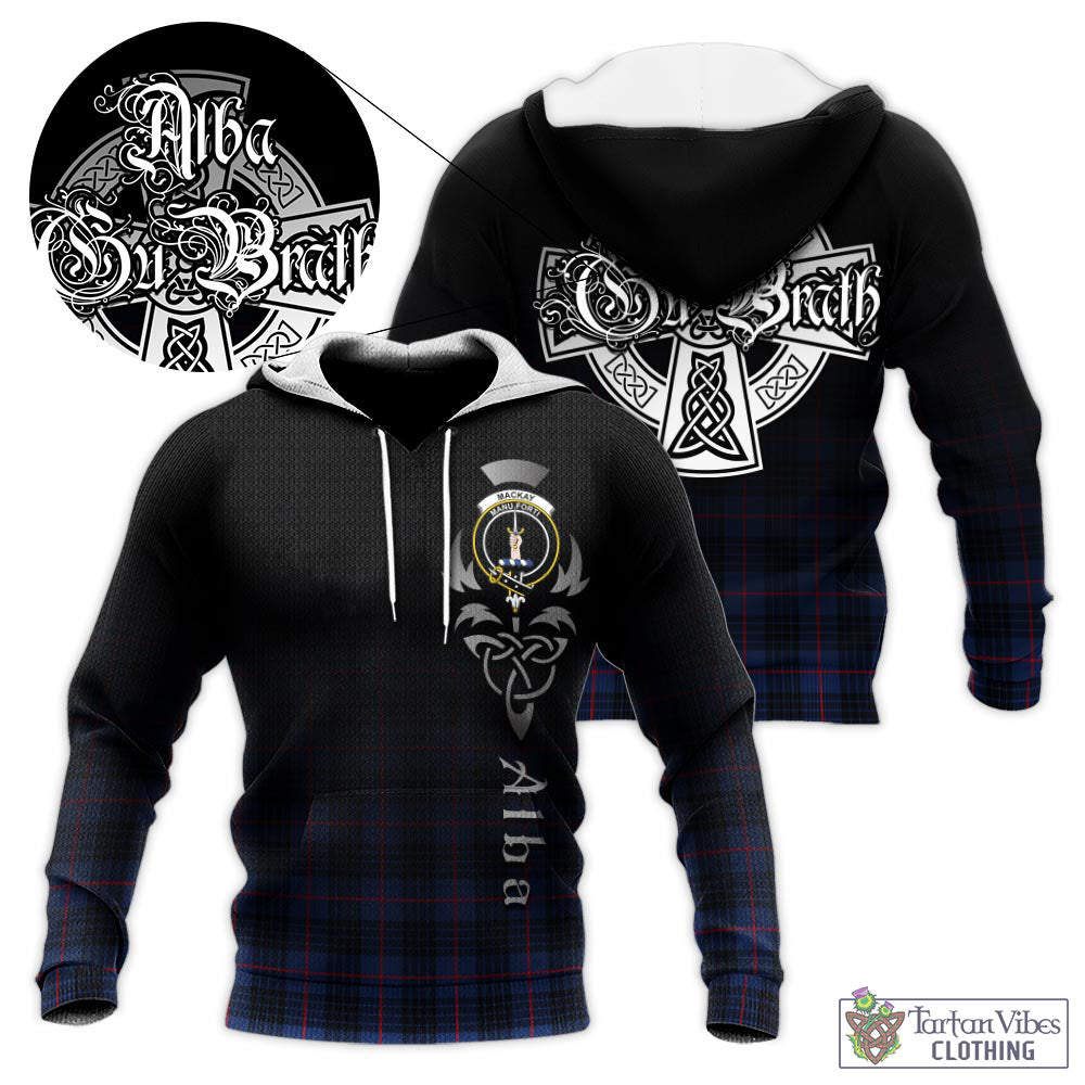 Tartan Vibes Clothing MacKay Blue Modern Tartan Knitted Hoodie Featuring Alba Gu Brath Family Crest Celtic Inspired