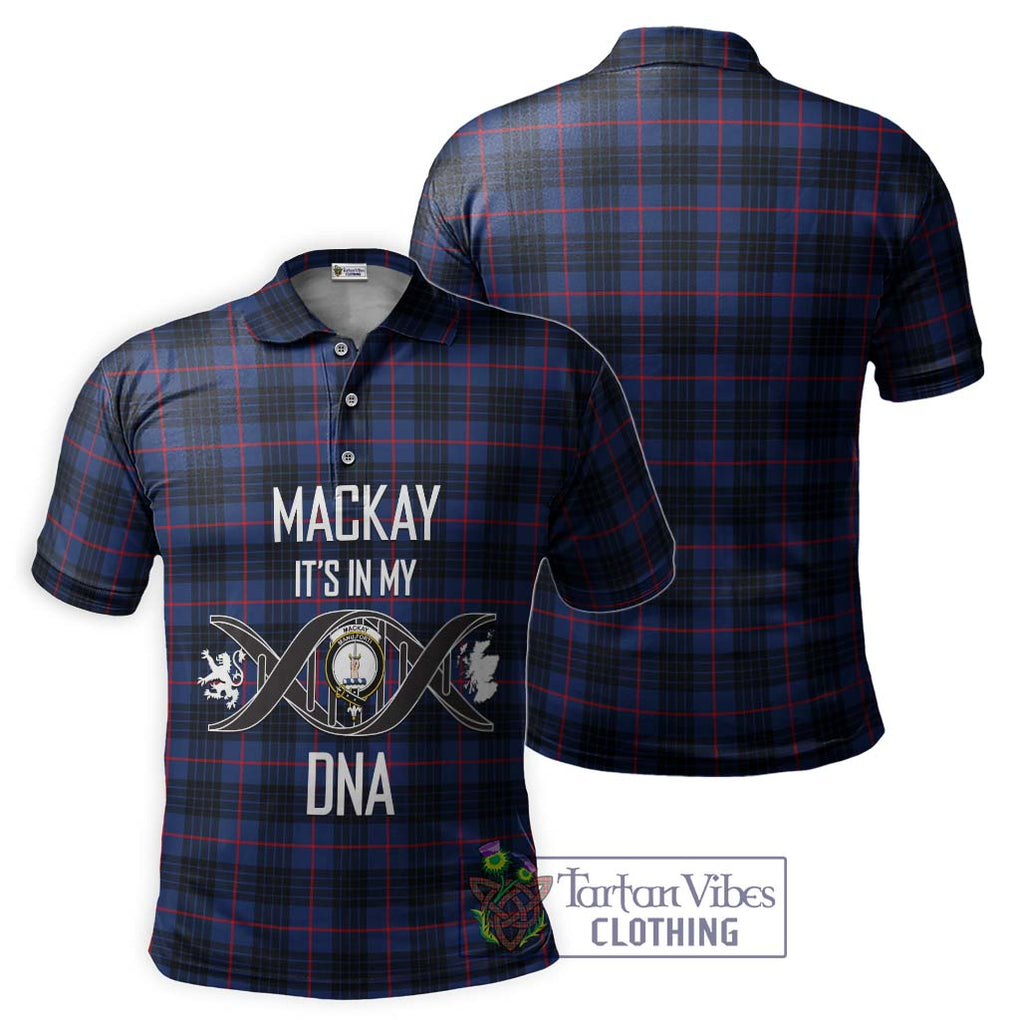 MacKay Blue Modern Tartan Polo Shirt with Family Crest DNA In Me Style - Tartanvibesclothing Shop