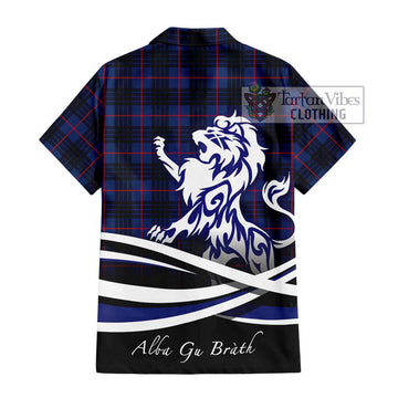 MacKay Blue Modern Tartan Short Sleeve Button Shirt with Alba Gu Brath Regal Lion Emblem