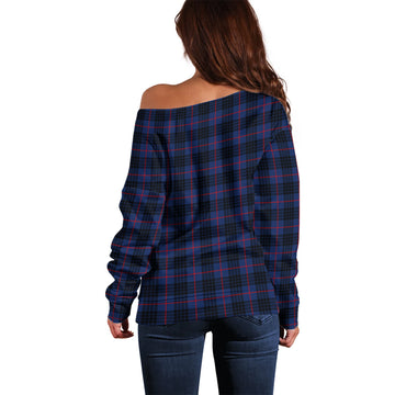 MacKay Blue Modern Tartan Off Shoulder Women Sweater with Family Crest