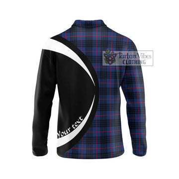 MacKay Blue Modern Tartan Long Sleeve Polo Shirt with Family Crest Circle Style