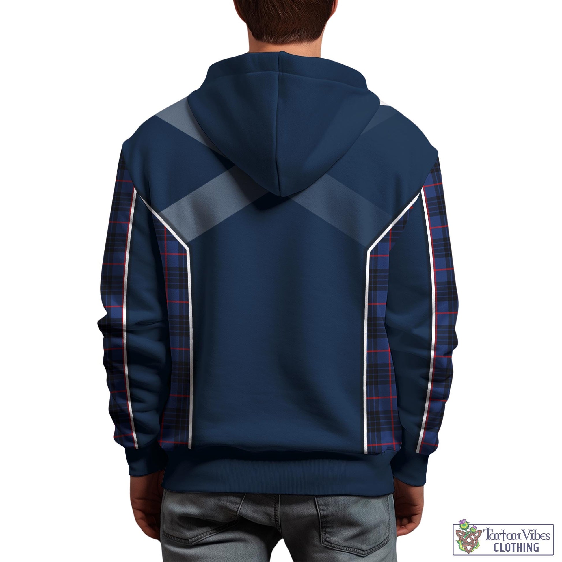 Tartan Vibes Clothing MacKay Blue Modern Tartan Hoodie with Family Crest and Scottish Thistle Vibes Sport Style