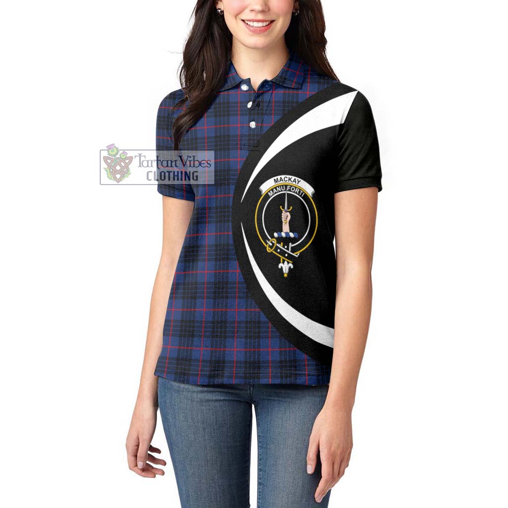 MacKay Blue Modern Tartan Women's Polo Shirt with Family Crest Circle Style - Tartan Vibes Clothing