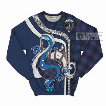 MacKay Blue Modern Tartan Sweatshirt with Epic Bagpipe Style