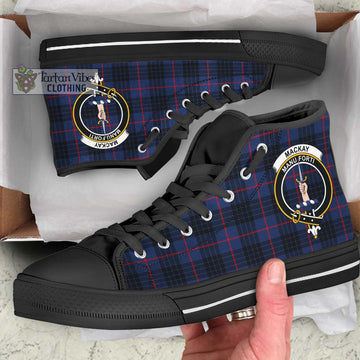 MacKay Blue Modern Tartan High Top Shoes with Family Crest