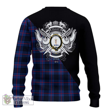 MacKay Blue Modern Tartan Ugly Sweater with Family Crest and Military Logo Style