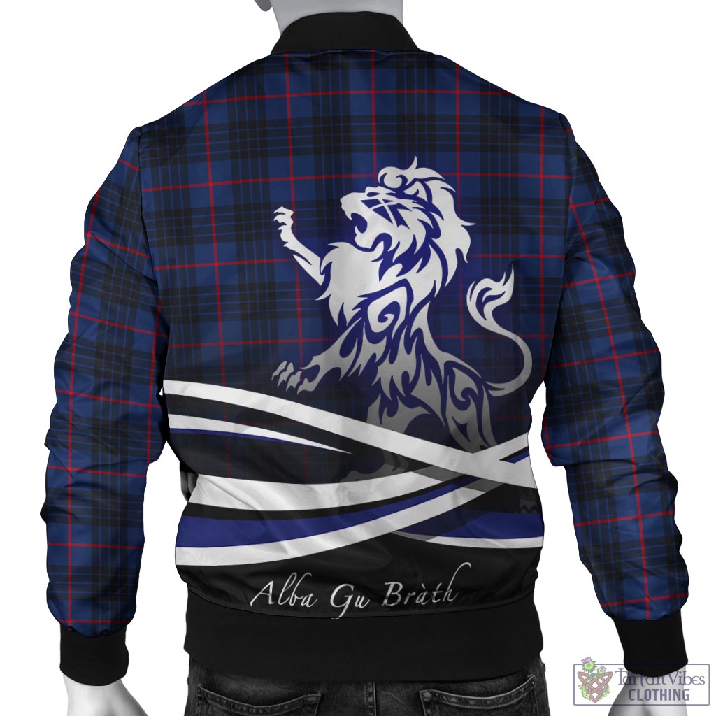 Tartan Vibes Clothing MacKay Blue Modern Tartan Bomber Jacket with Alba Gu Brath Regal Lion Emblem