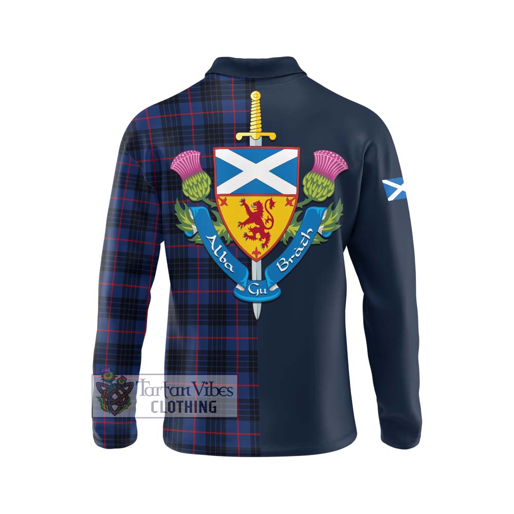 Tartan Vibes Clothing MacKay Blue Modern Tartan Long Sleeve Polo Shirt with Scottish Lion Royal Arm Half Style