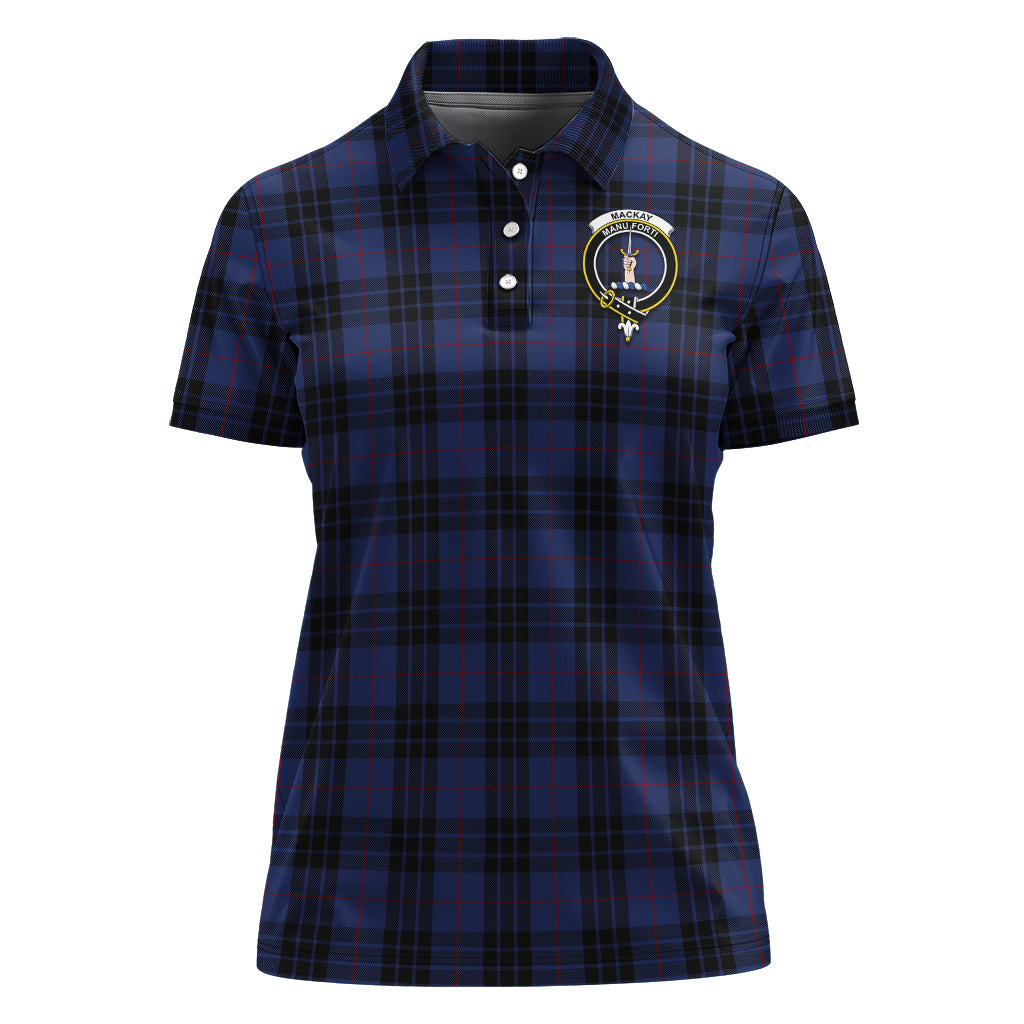 mackay-blue-modern-tartan-polo-shirt-with-family-crest-for-women