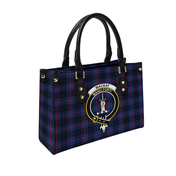 MacKay Blue Modern Tartan Leather Bag with Family Crest