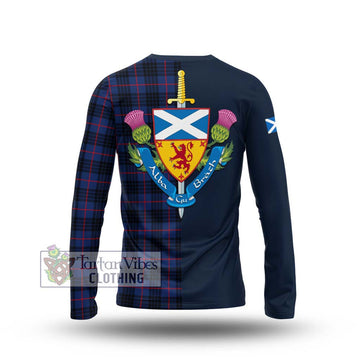 MacKay Blue Modern Tartan Long Sleeve T-Shirt Alba with Scottish Lion Royal Arm Half Style