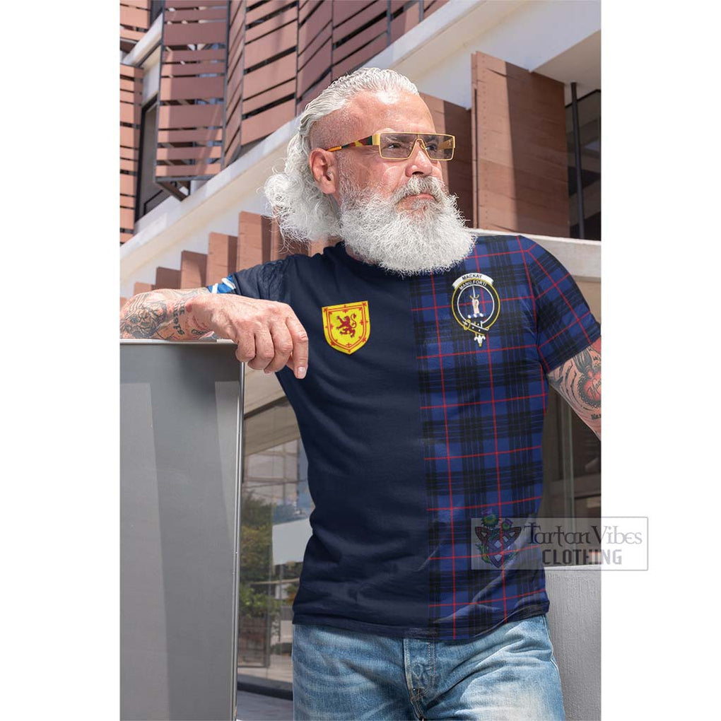 Tartan Vibes Clothing MacKay Blue Modern Tartan Cotton T-shirt with Scottish Lion Royal Arm Half Style