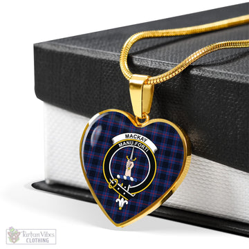 MacKay Blue Modern Tartan Heart Necklace with Family Crest