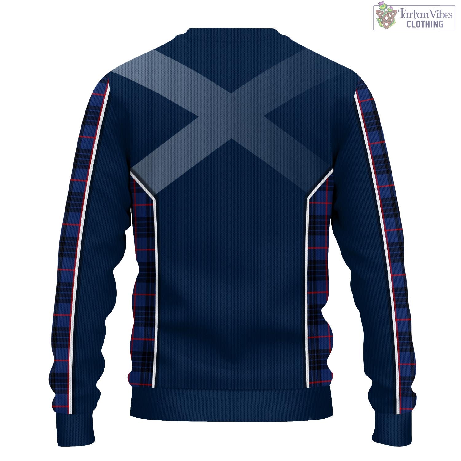 Tartan Vibes Clothing MacKay Blue Modern Tartan Knitted Sweatshirt with Family Crest and Scottish Thistle Vibes Sport Style