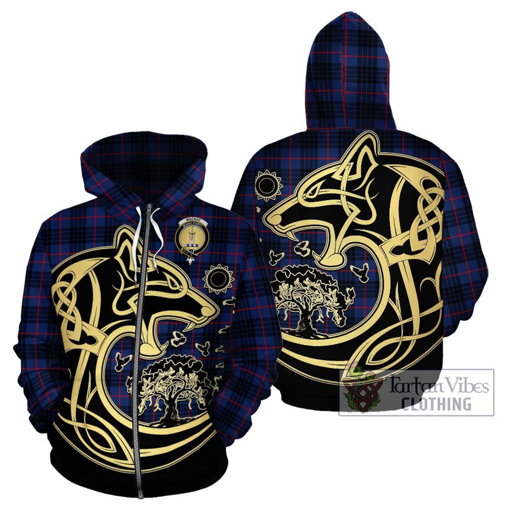 MacKay Blue Modern Tartan Hoodie with Family Crest Celtic Wolf Style - Tartan Vibes Clothing