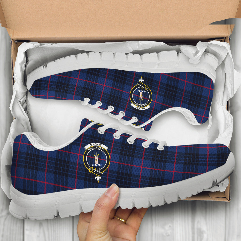 MacKay Blue Modern Tartan Sneakers with Family Crest - Tartan Vibes Clothing