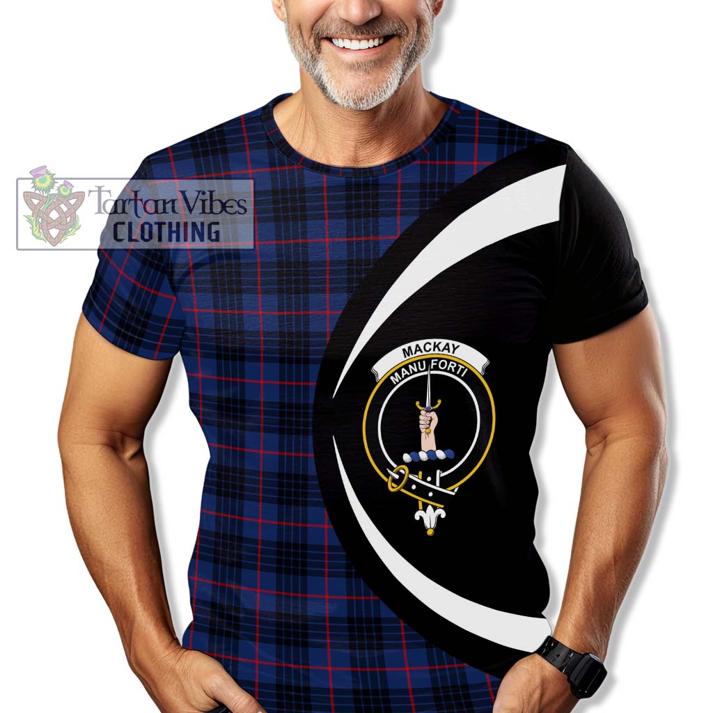 Tartan Vibes Clothing MacKay Blue Modern Tartan T-Shirt with Family Crest Circle Style