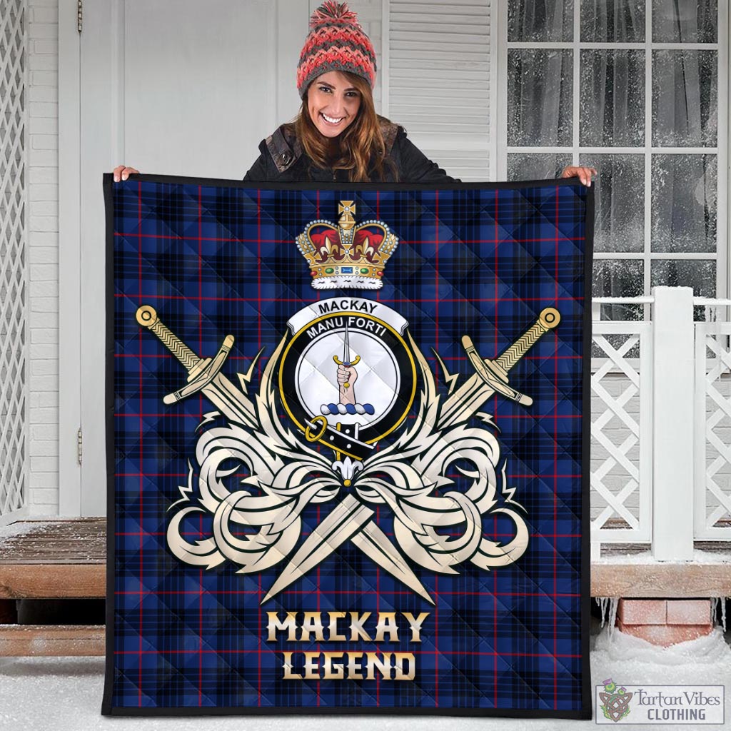 Tartan Vibes Clothing MacKay Blue Modern Tartan Quilt with Clan Crest and the Golden Sword of Courageous Legacy