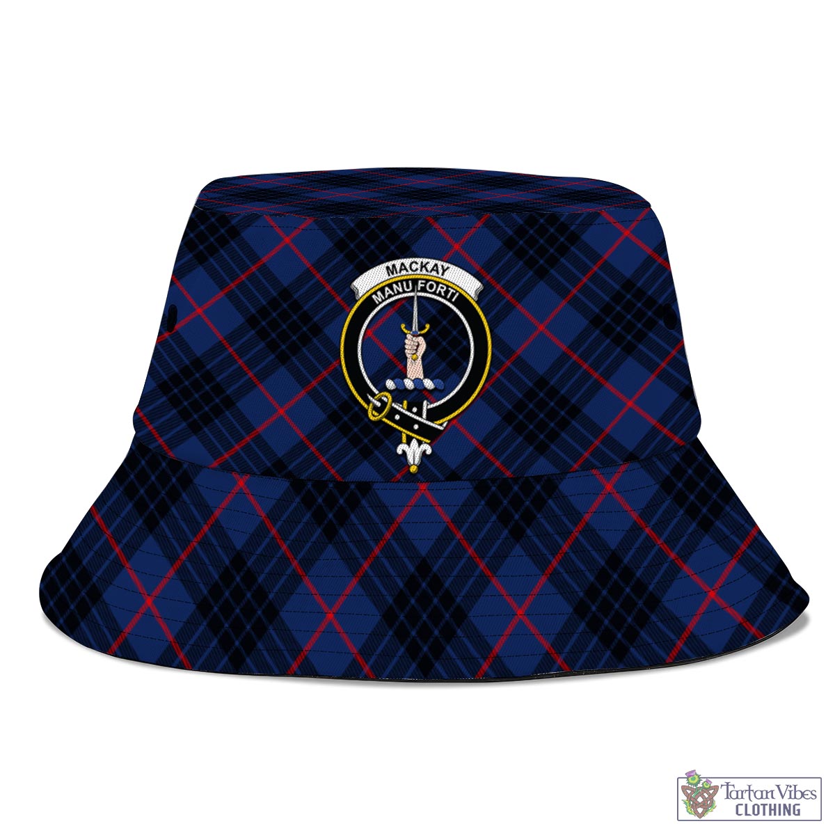 Tartan Vibes Clothing MacKay Blue Modern Tartan Bucket Hat with Family Crest