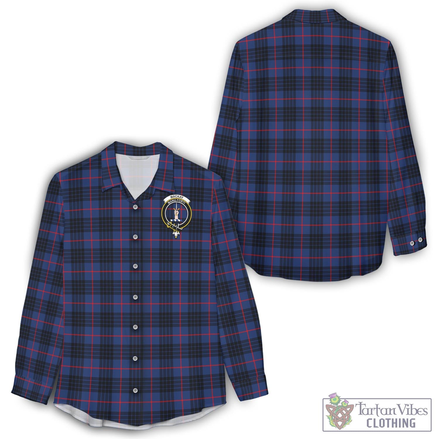 Tartan Vibes Clothing MacKay Blue Modern Tartan Womens Casual Shirt with Family Crest