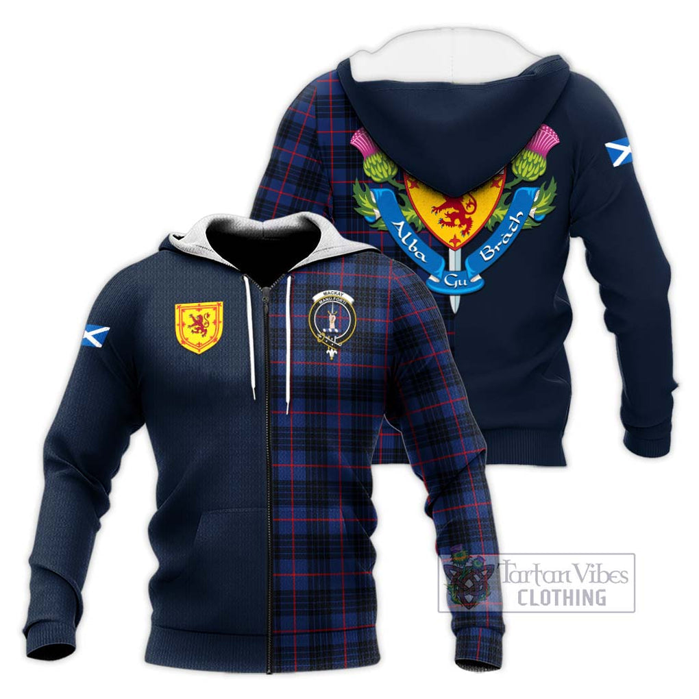 Tartan Vibes Clothing MacKay Blue Modern Tartan Knitted Hoodie with Scottish Lion Royal Arm Half Style