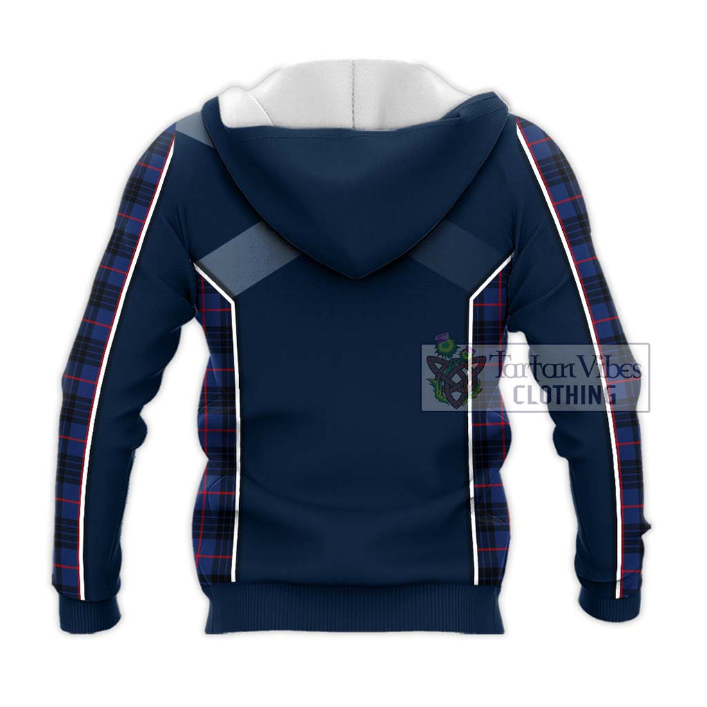 MacKay Blue Modern Tartan Knitted Hoodie with Family Crest and Lion Rampant Vibes Sport Style - Tartan Vibes Clothing