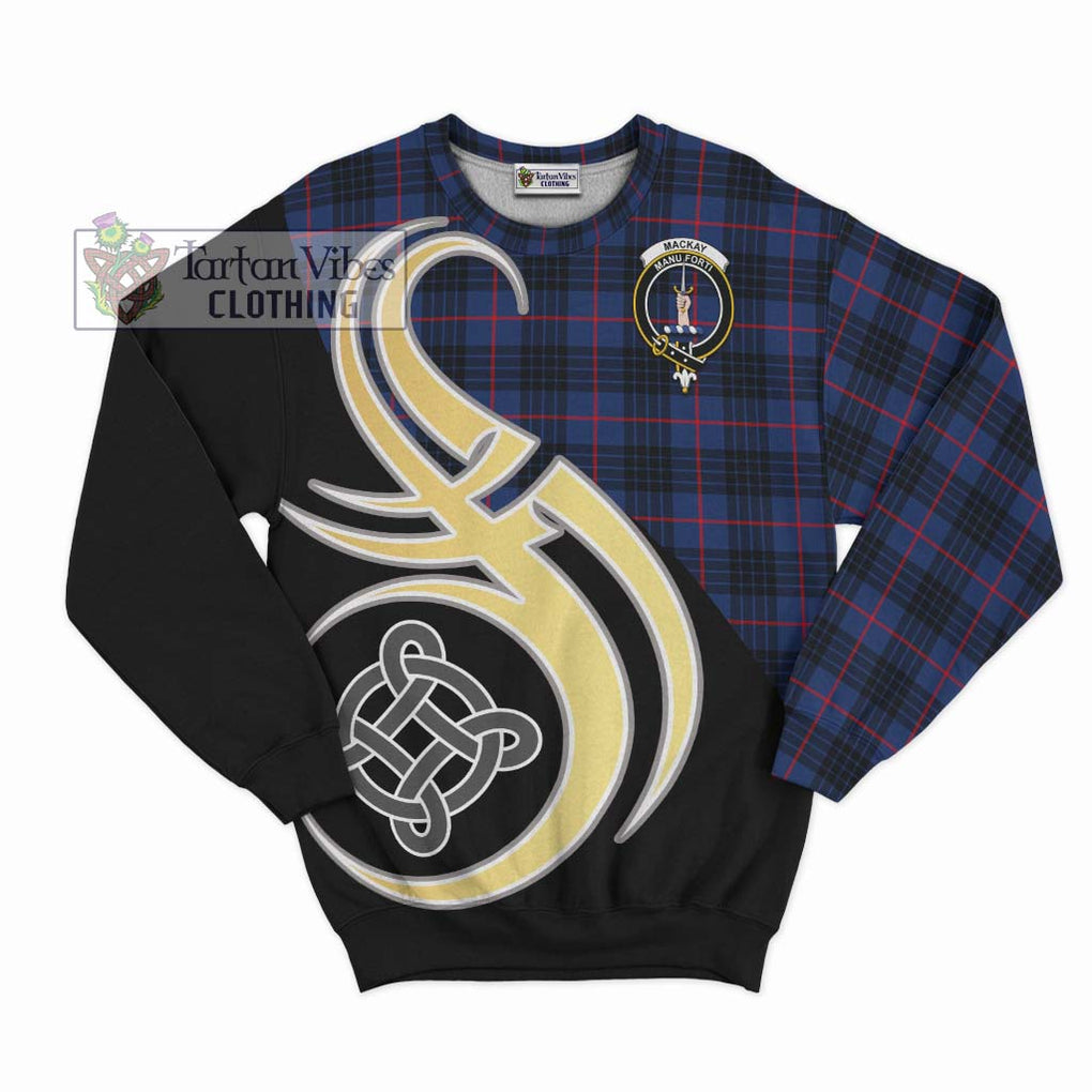 MacKay Blue Modern Tartan Sweatshirt with Family Crest and Celtic Symbol Style - Tartan Vibes Clothing