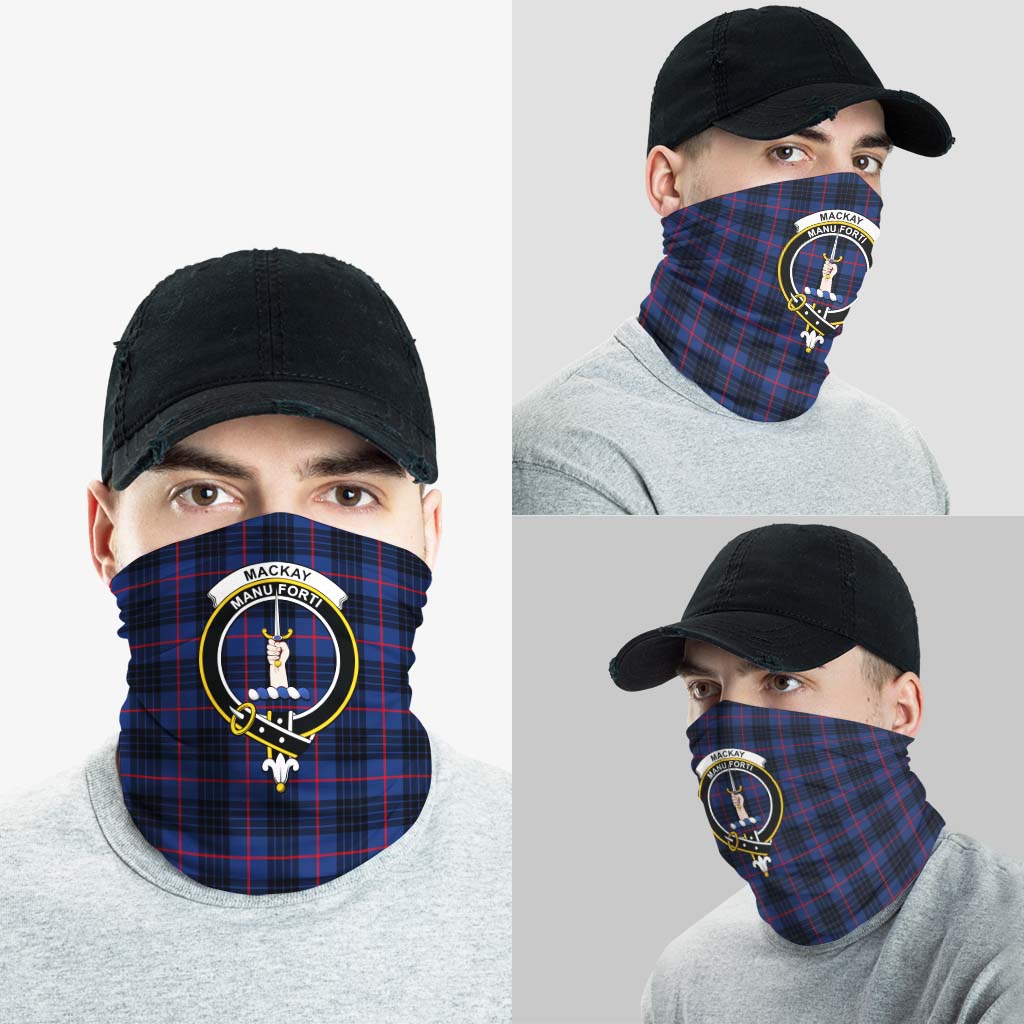 MacKay Blue Modern Tartan Neck Gaiters, Tartan Bandanas, Tartan Head Band with Family Crest