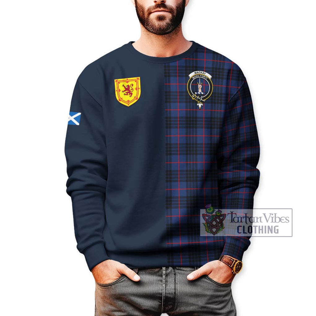 Tartan Vibes Clothing MacKay Blue Modern Tartan Sweatshirt with Scottish Lion Royal Arm Half Style