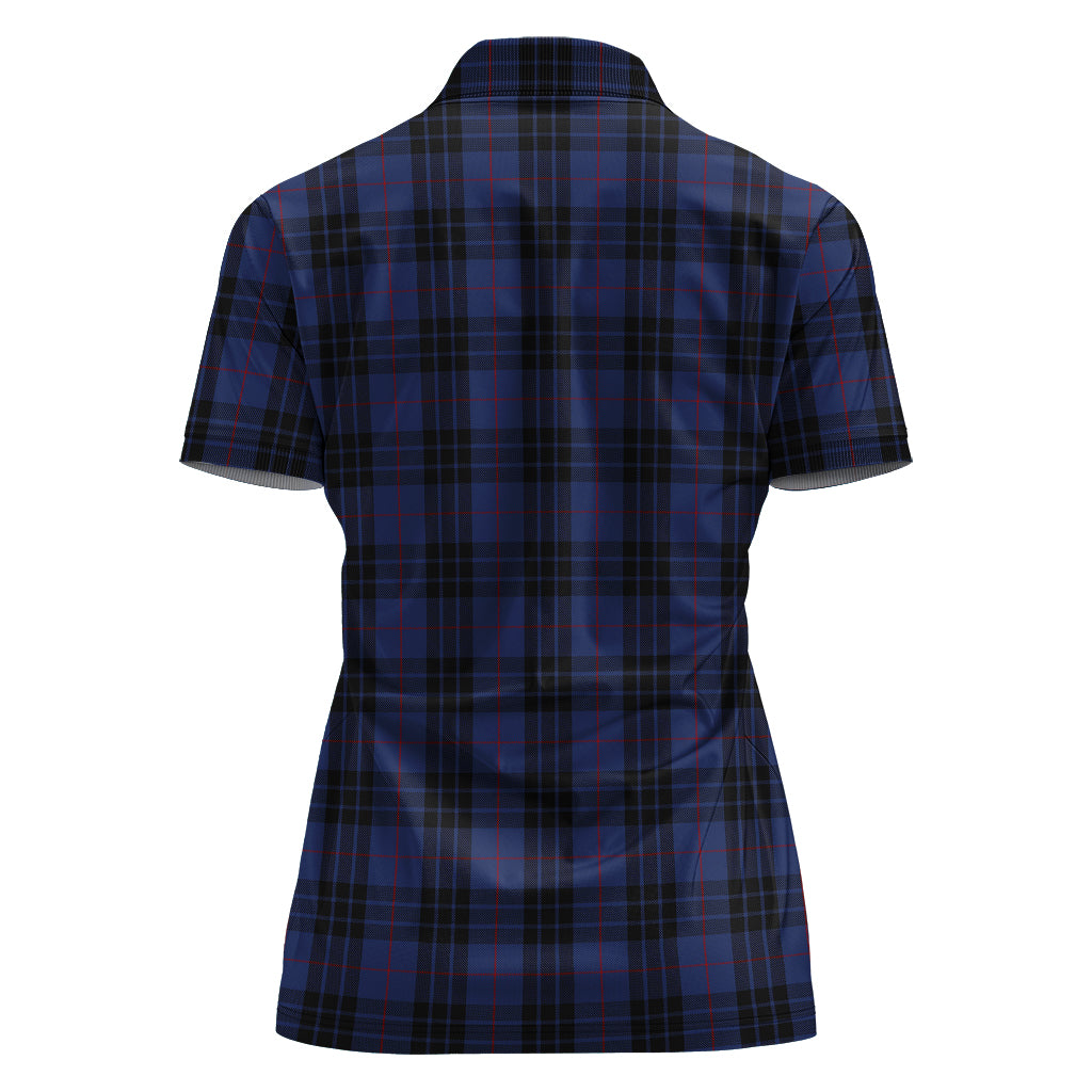 mackay-blue-modern-tartan-polo-shirt-with-family-crest-for-women