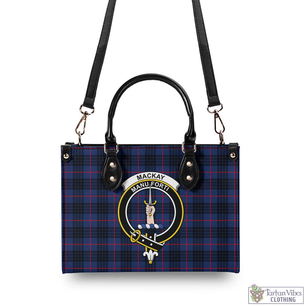 Tartan Vibes Clothing MacKay Blue Modern Tartan Luxury Leather Handbags with Family Crest