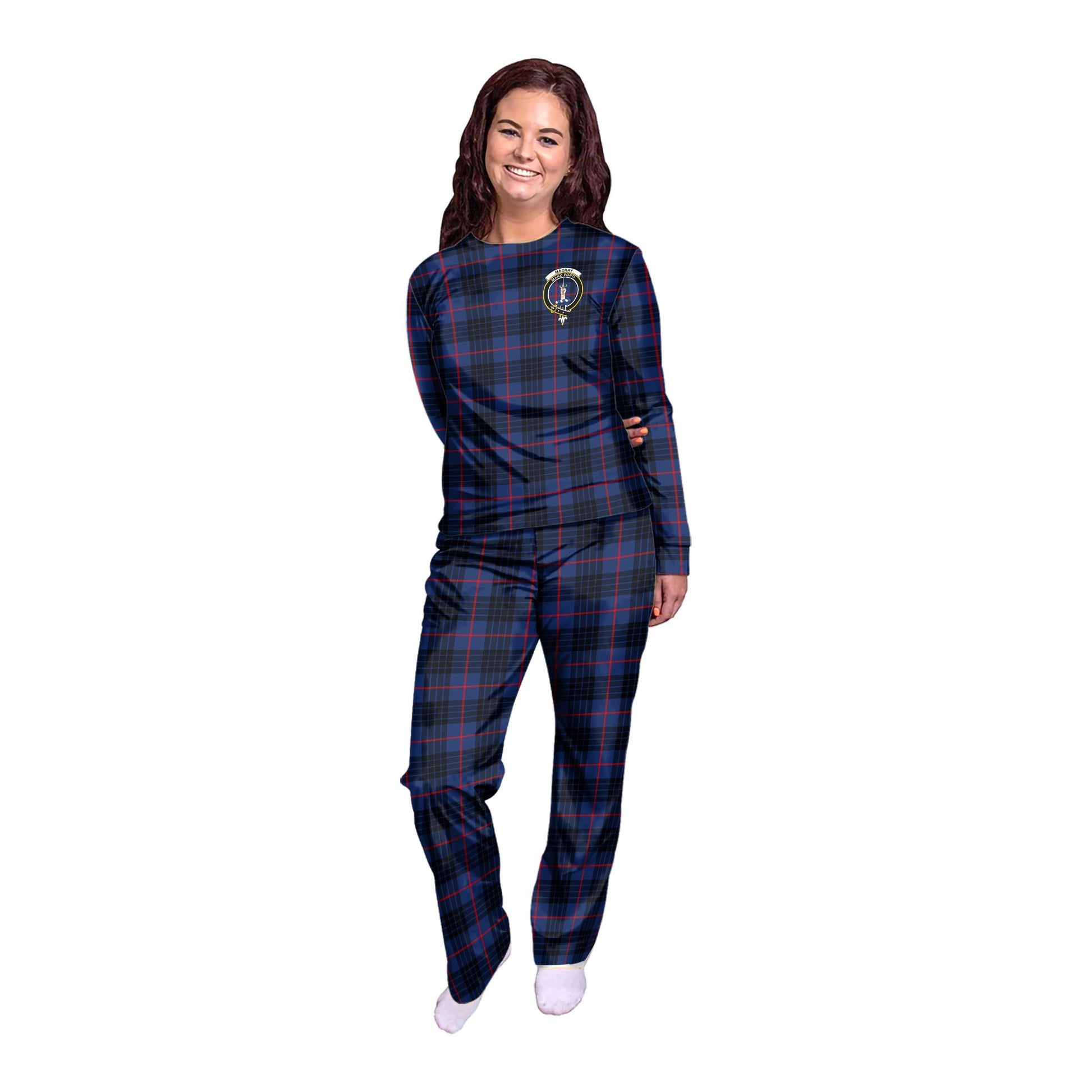 MacKay Blue Modern Tartan Pajamas Family Set with Family Crest - Tartanvibesclothing