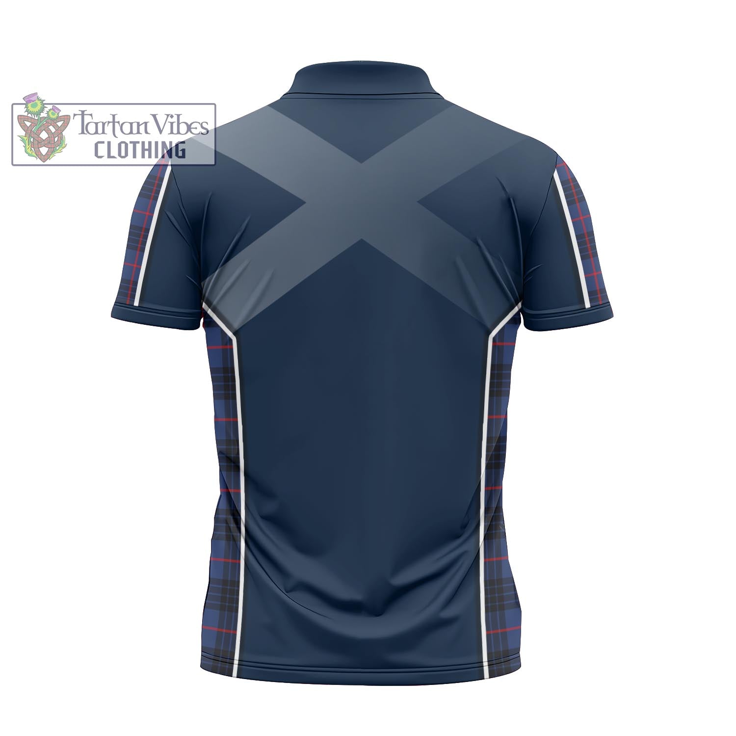 Tartan Vibes Clothing MacKay Blue Modern Tartan Zipper Polo Shirt with Family Crest and Scottish Thistle Vibes Sport Style